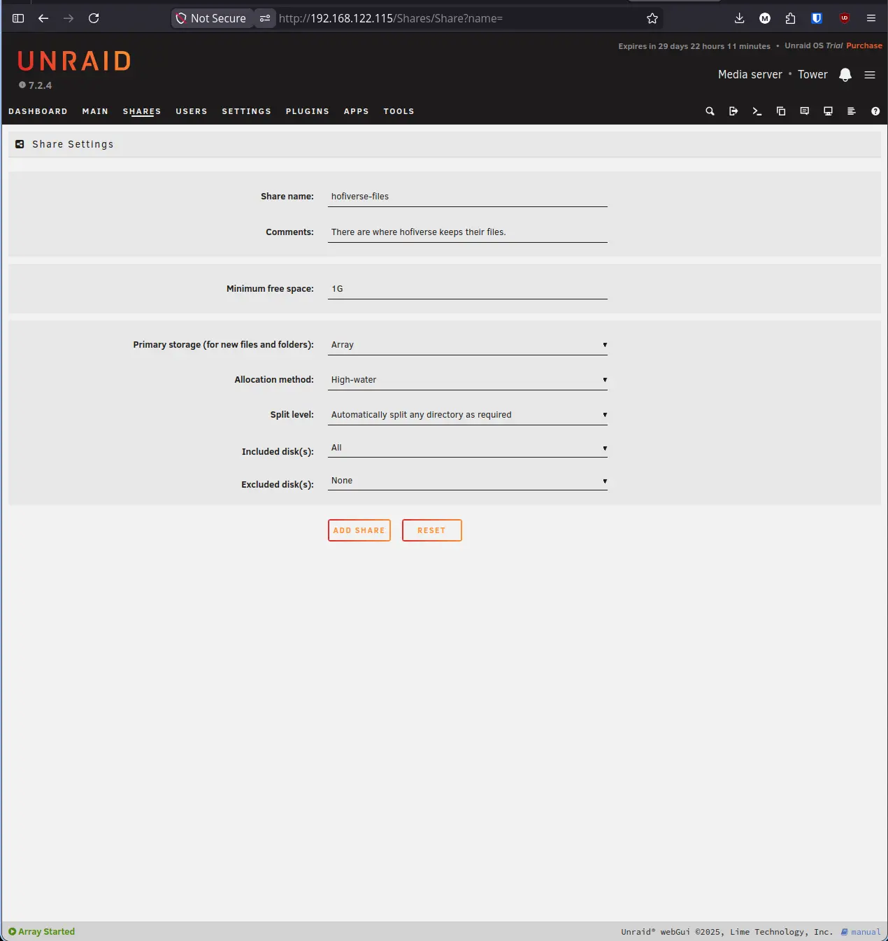 Unraid Add Share Form