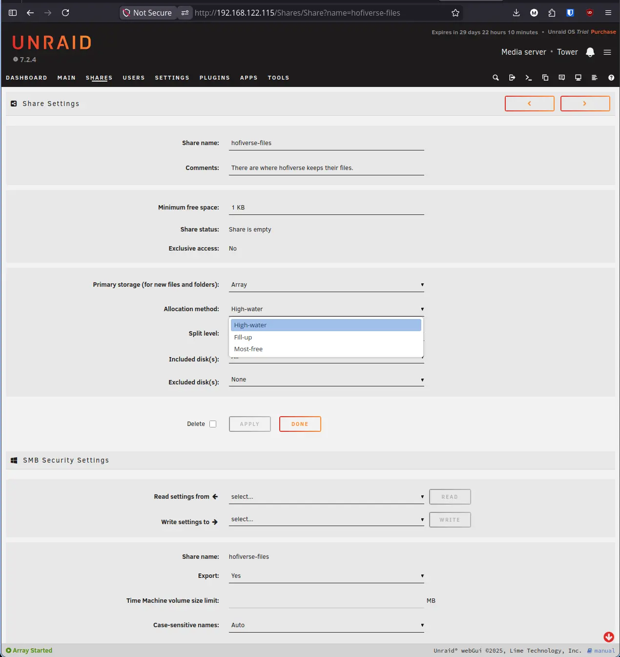 Unraid Allocation Method Dropdown