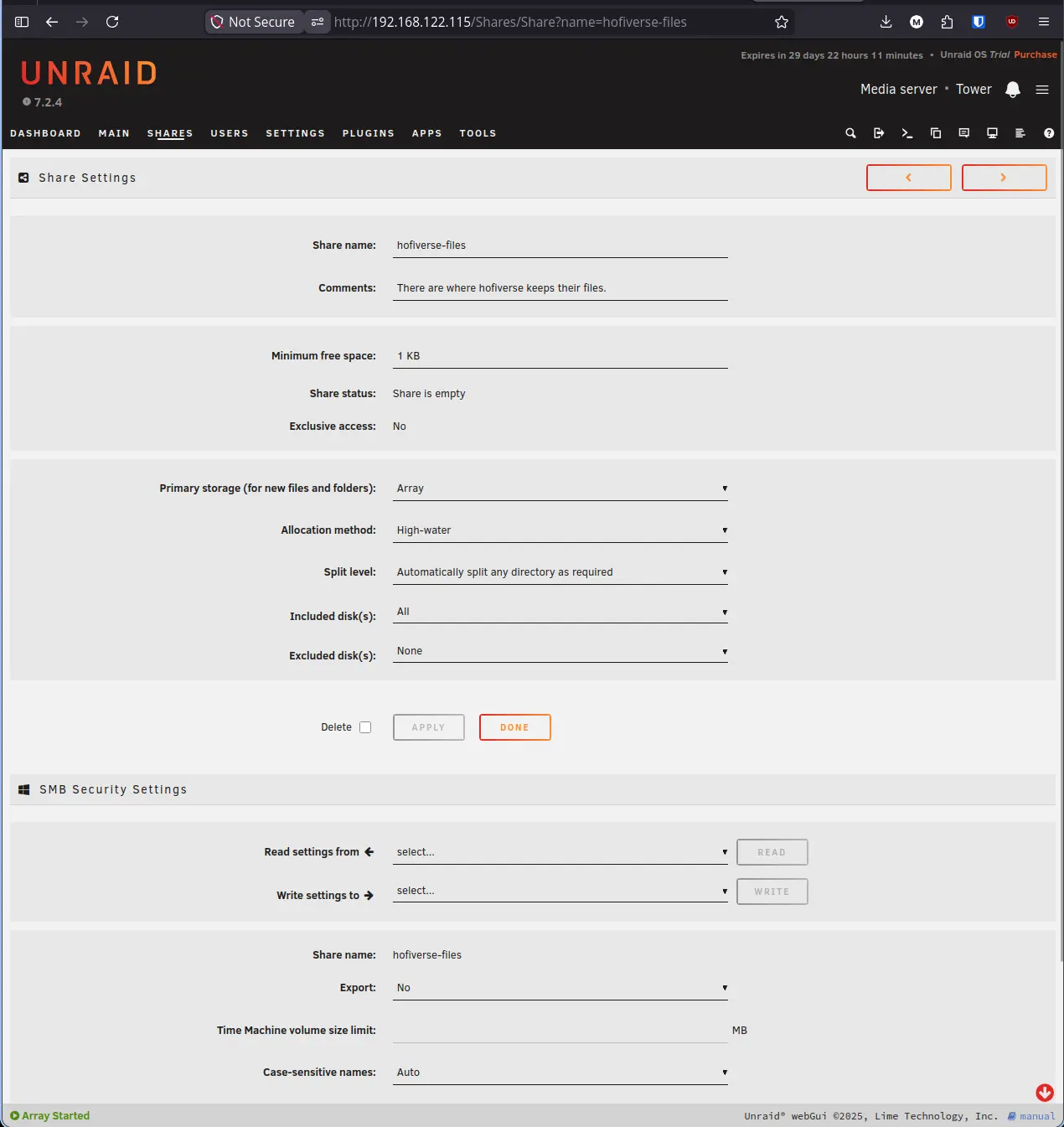 Unraid Share Settings