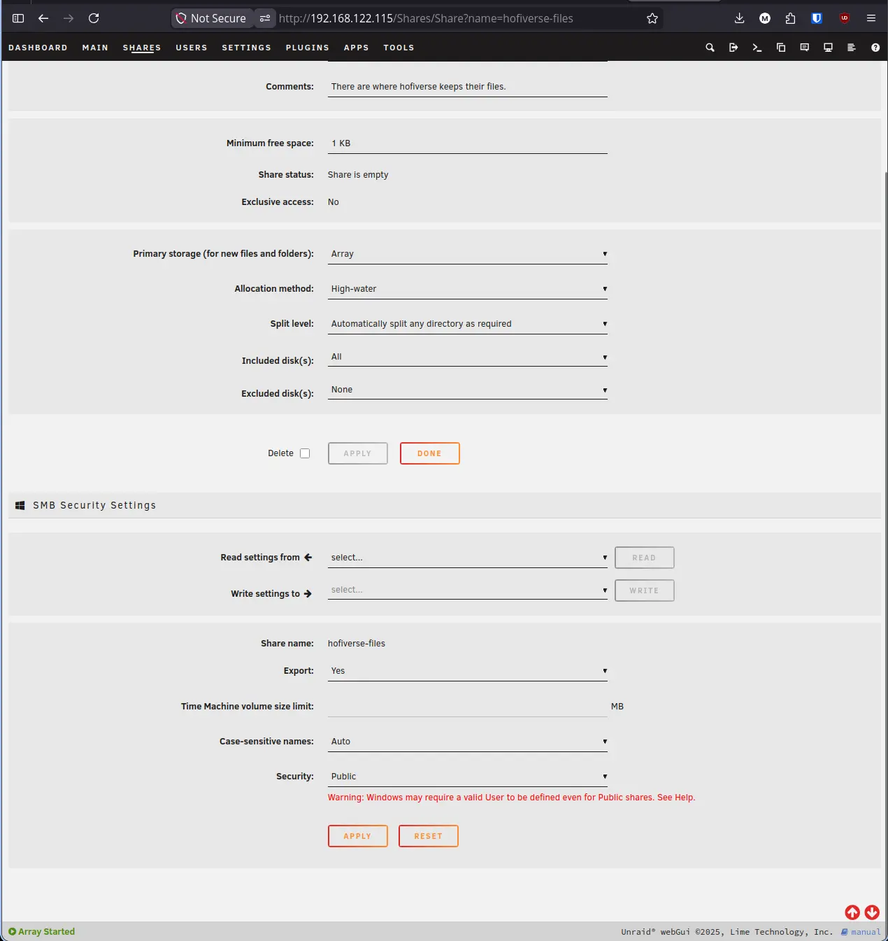 Unraid SMB Security Settings