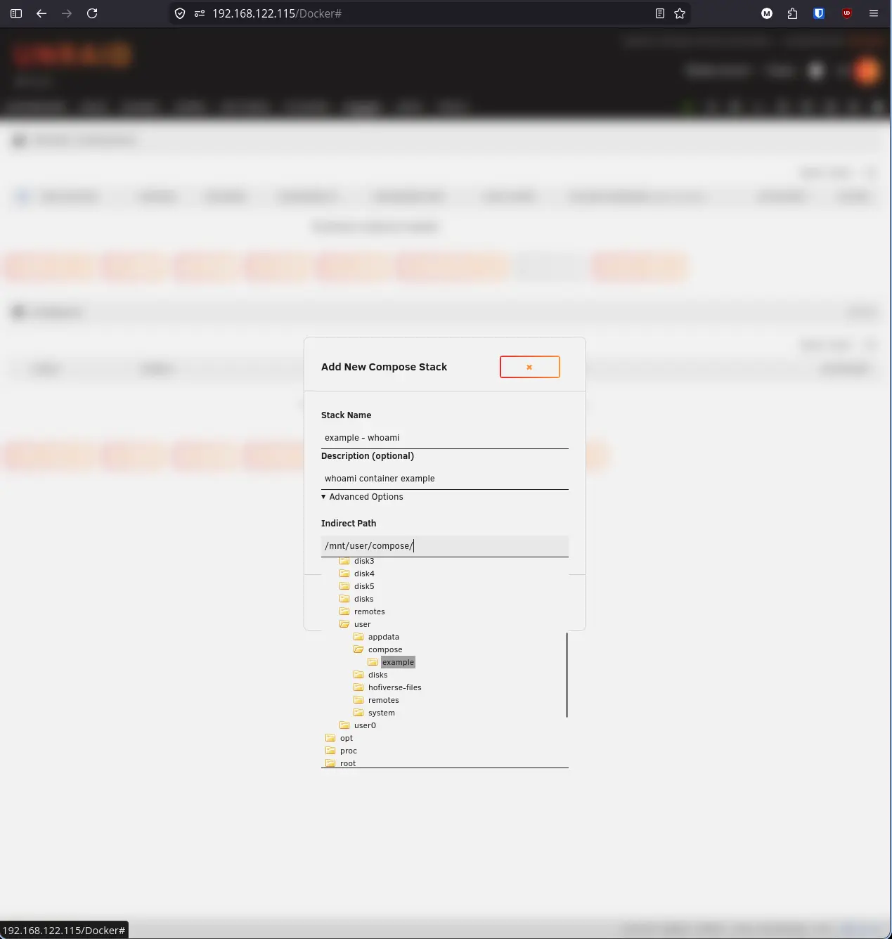 Add New Stack dialog completed