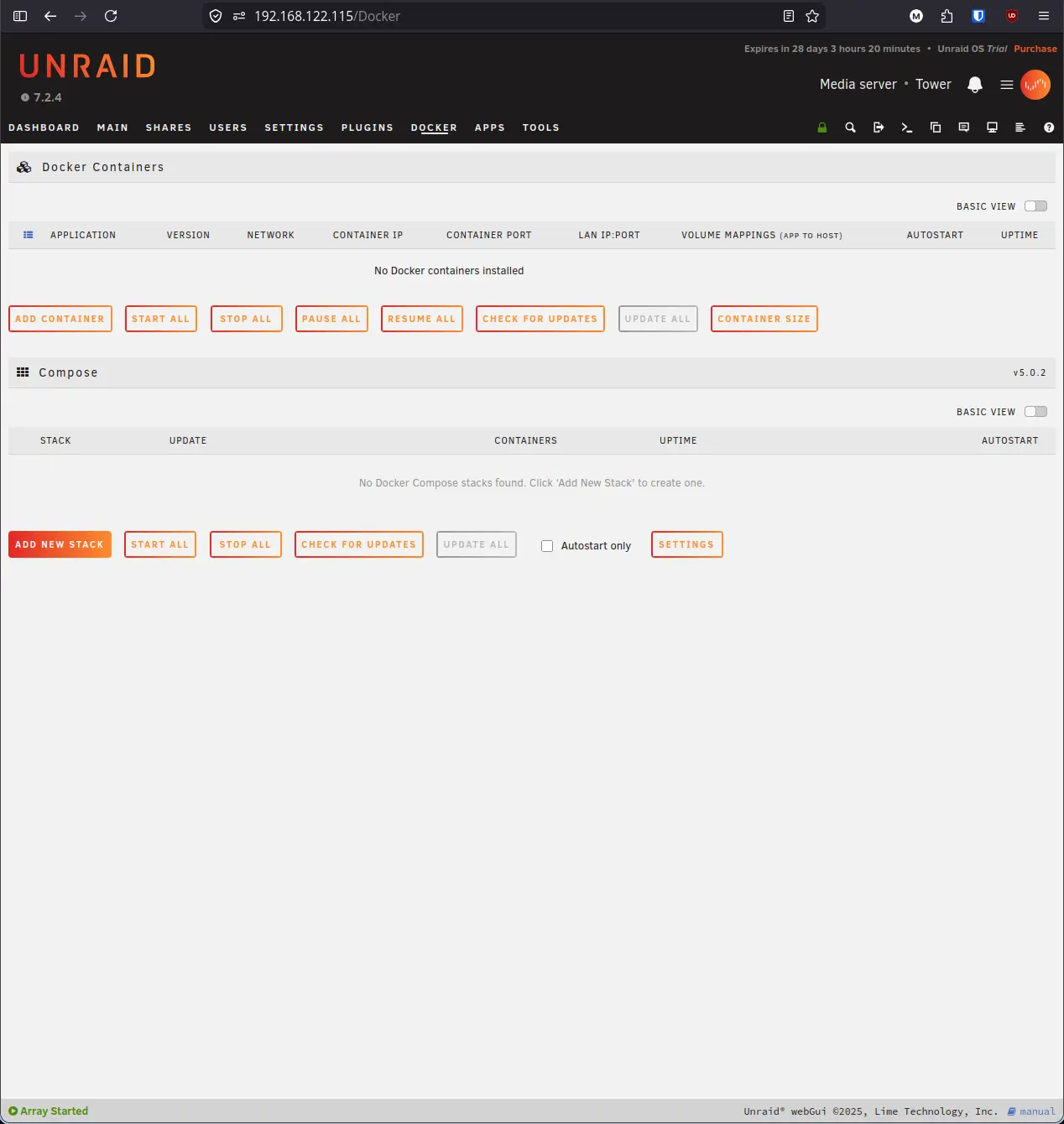 Docker tab with Compose section