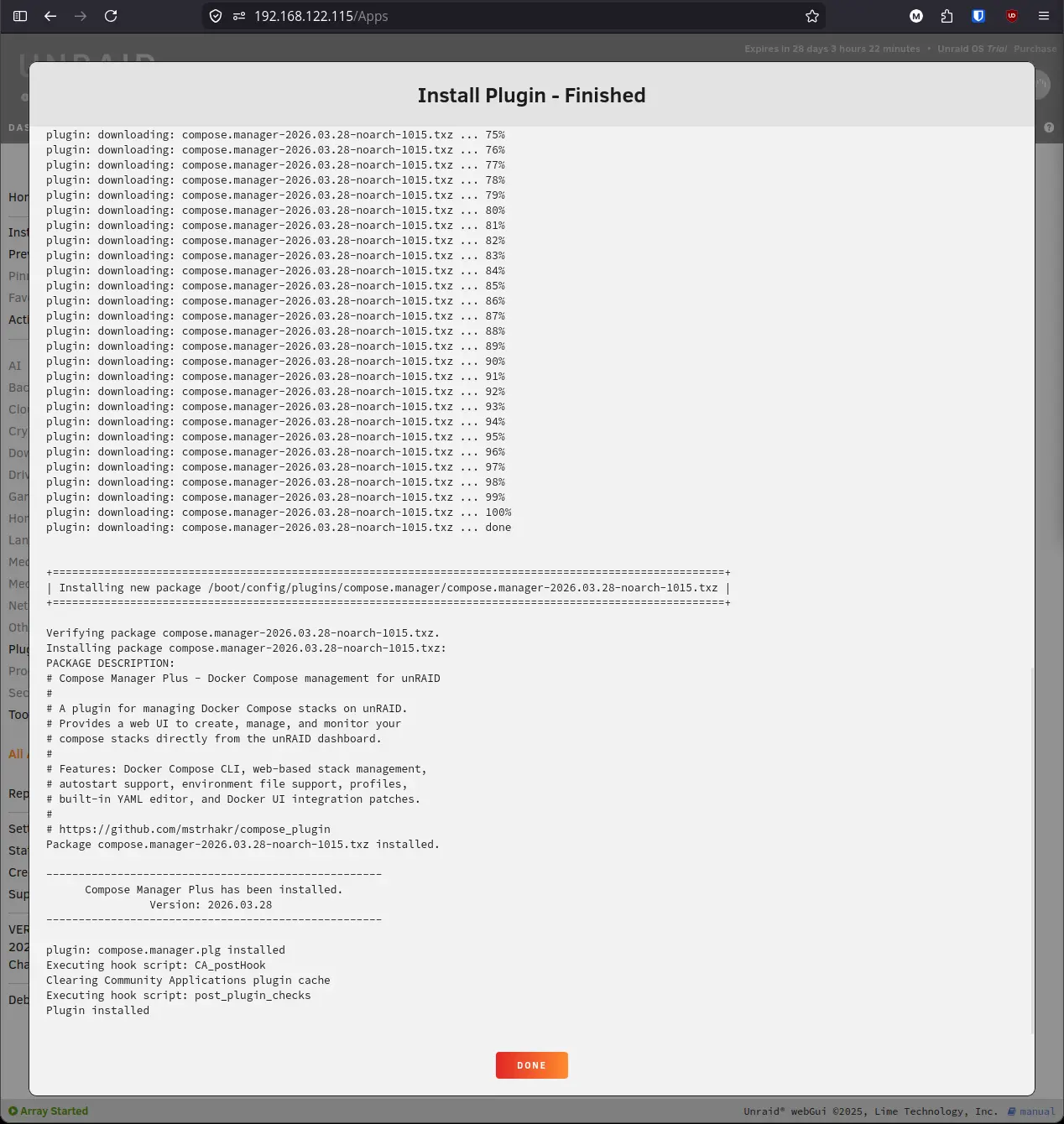 Compose Manager Plus install finished
