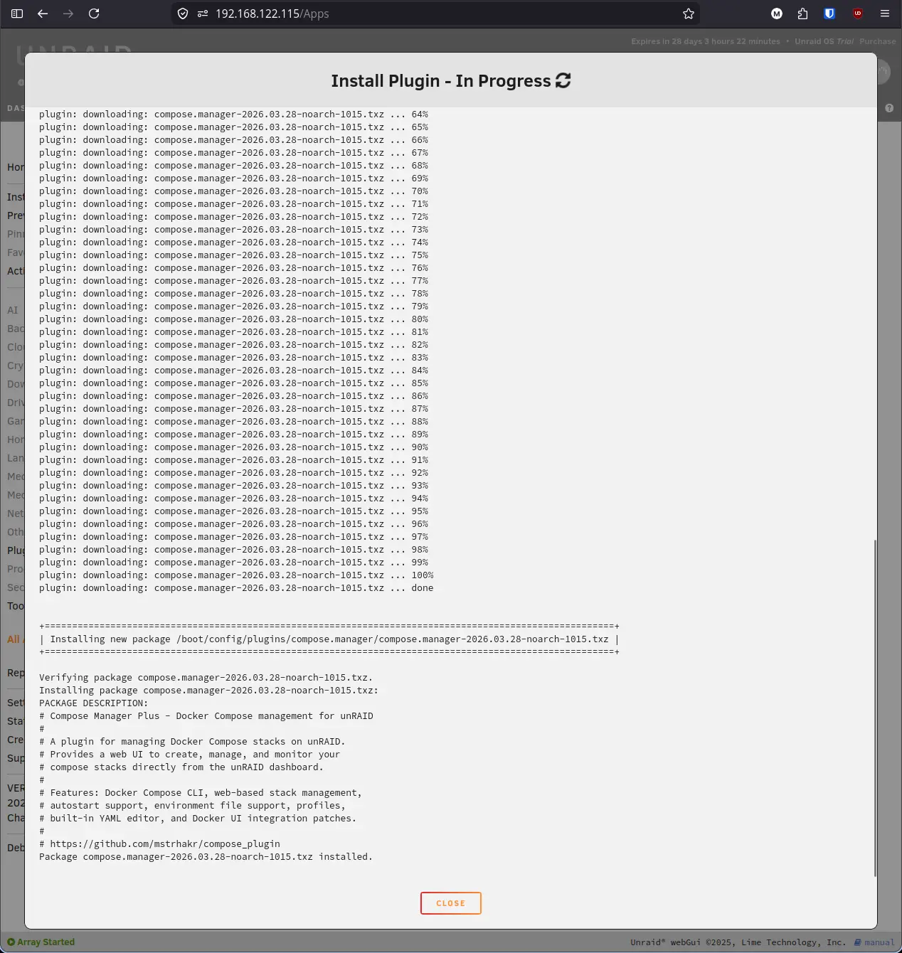 Compose Manager Plus install in progress