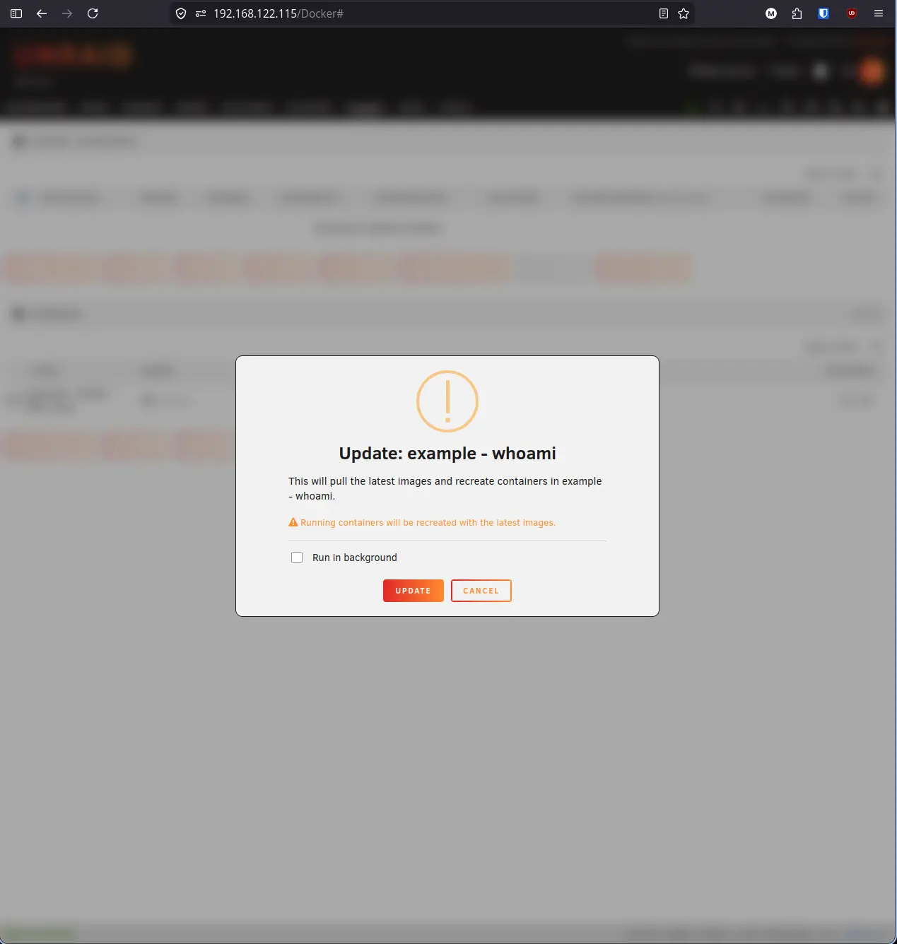 Pull and Up confirmation dialog