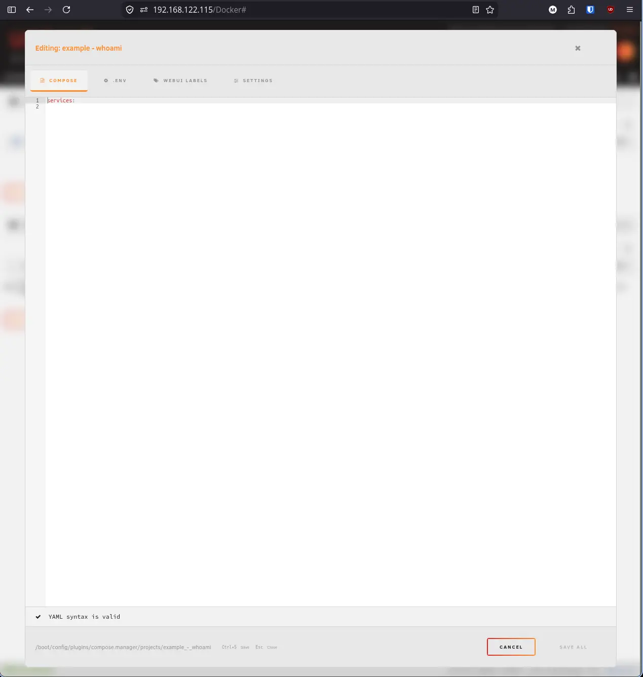Stack editor Settings tab