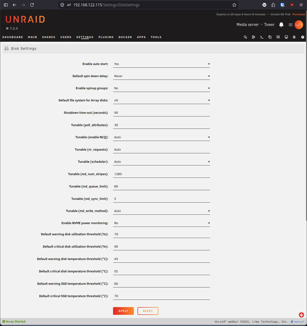 Unraid Disk Settings Applied