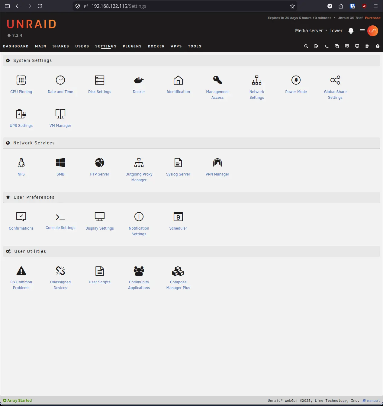Unraid Settings Overview