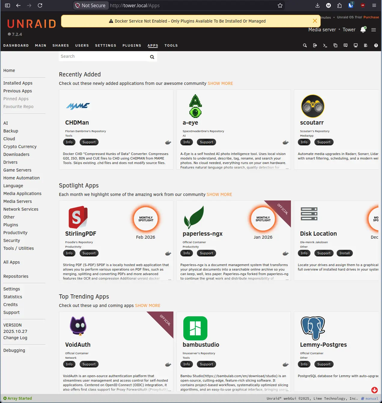 CA Apps tab fully loaded showing Recently Added, Spotlight, and Top Trending sections