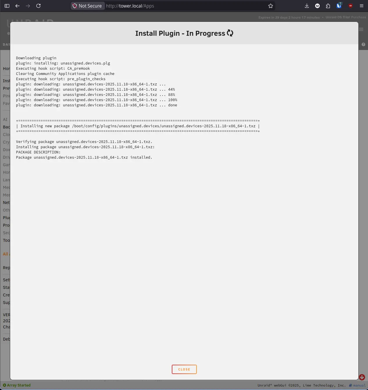Unassigned Devices install in progress