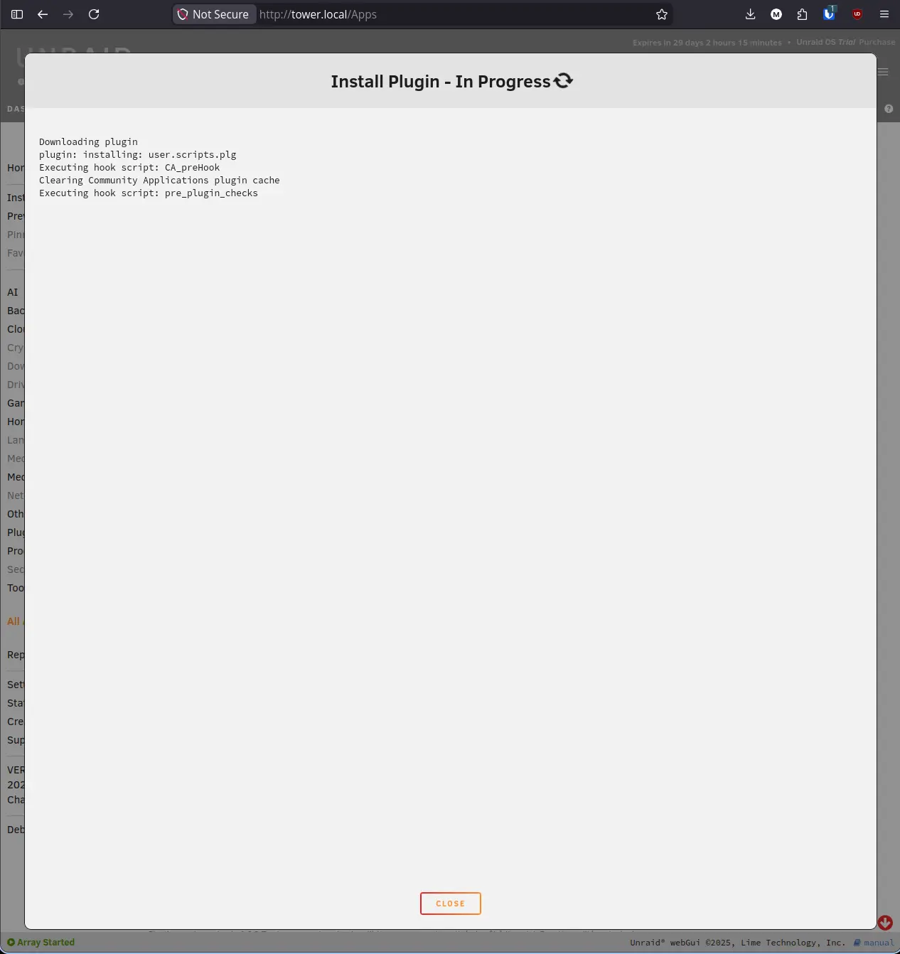 User Scripts install in progress