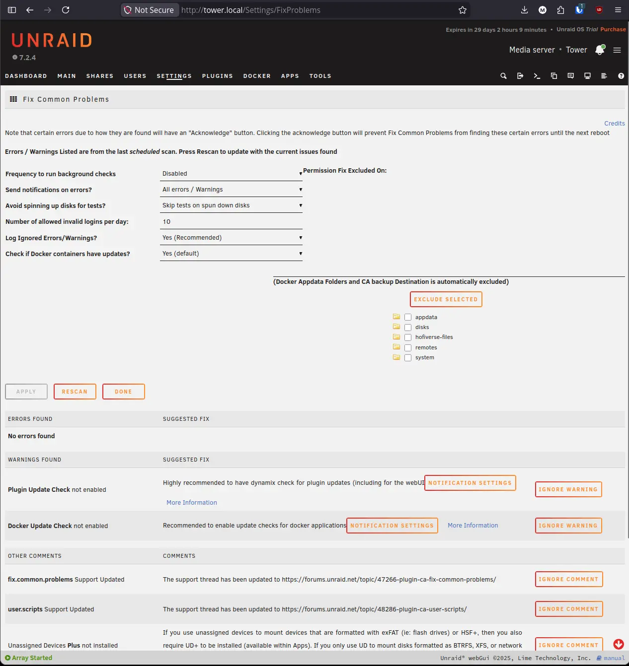 Fix Common Problems results showing no errors but two warnings and some informational comments