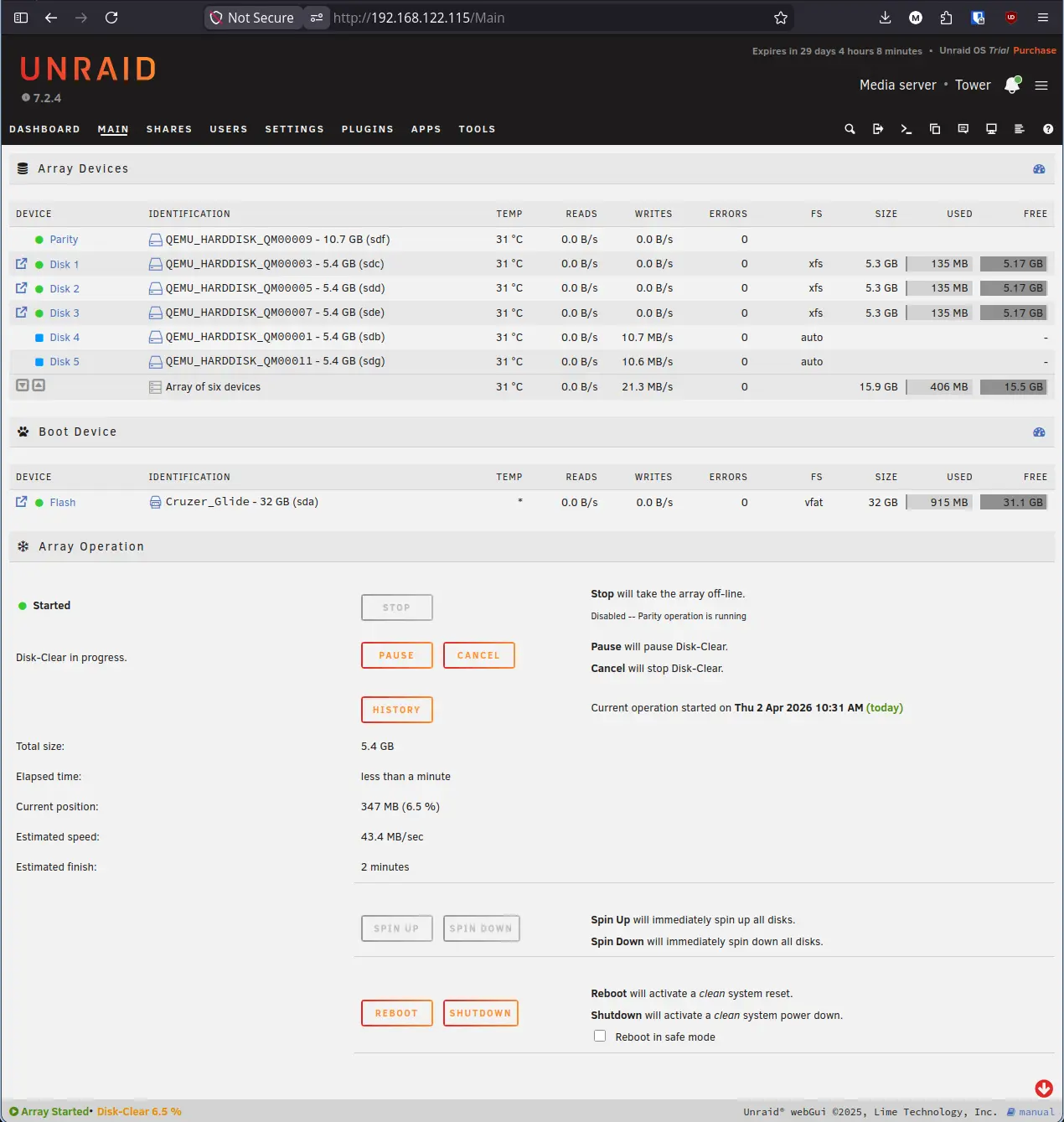 Unraid Disk Clear in Progress