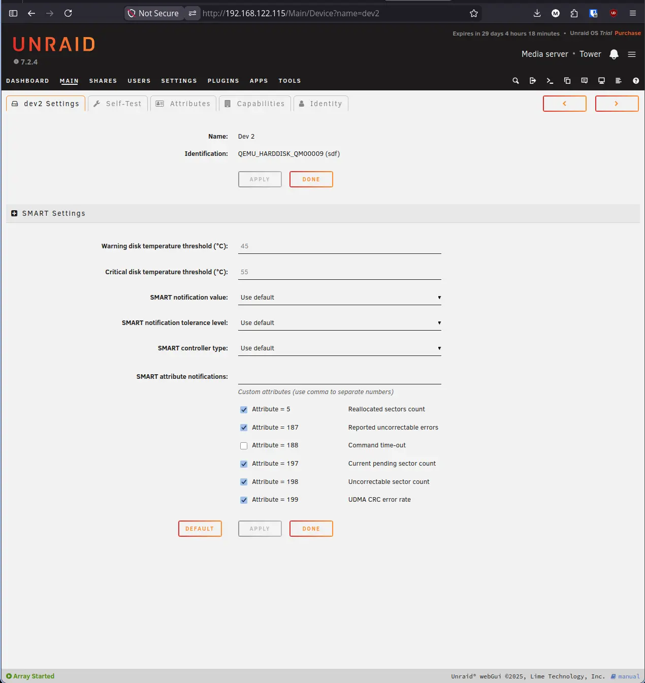 Unraid SMART Test