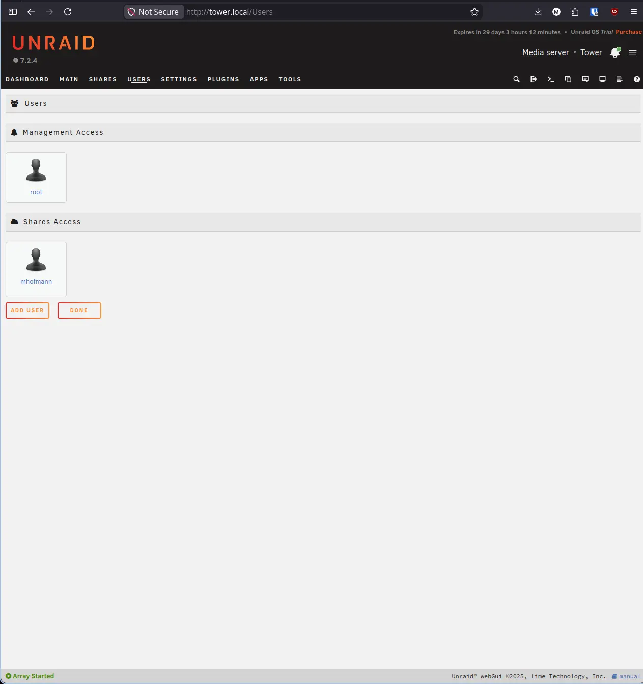 Unraid Users List with User